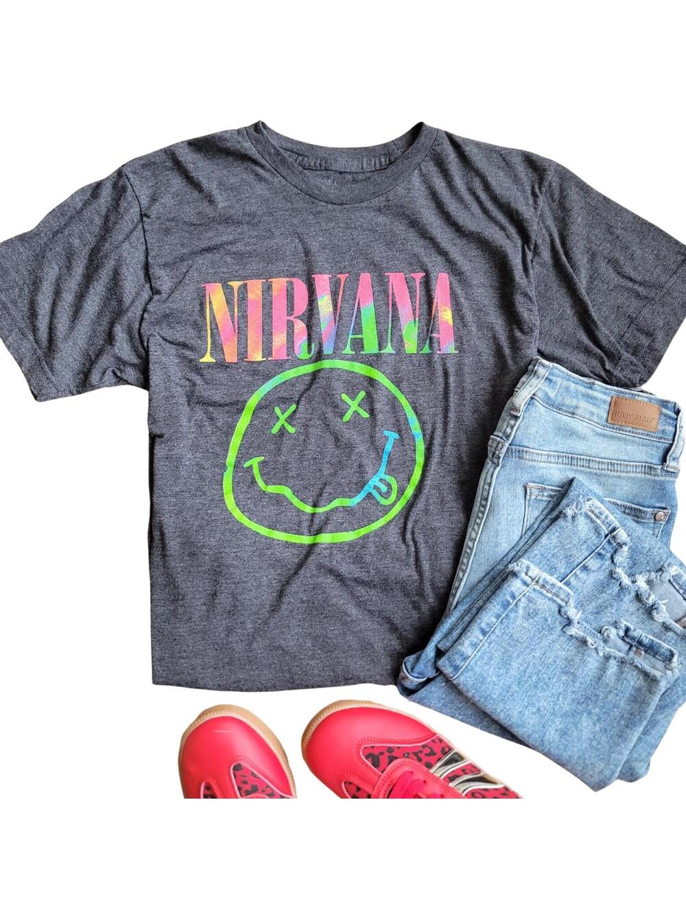 Nirvana Gray Multicolor Logo Graphic T-Shirt Size Large